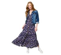 Joe Browns Women's Dark Vintage Floral Puff Sleeve V-Neck Midi Dress, Navy, 46 Petite