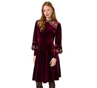 Joe Browns Women's Embroidered Stretchy Velvet Dress, Regular, Red, UK 16