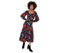 Joe Browns Women's Fashion Balloon Sleeve Gathered Floral Midi Jersey Dress, Regular Fit, Red, UK 14