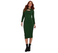 Joe Browns Women's Fashion Cutout Zip-Front Jacquard Checkered Bodycon Midi Dress, Slim Fit, Green, UK 16