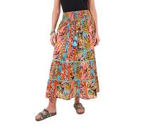 Joe Browns Women's Fashion Tropical Print Tiered Maxi Skirt, Regular Fit, Orange, UK 14