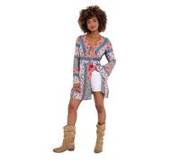 Joe Browns Women's Fashion V-Neck Tassel Tie Patchwork Tunic, Relaxed Fit, Blue, UK 12