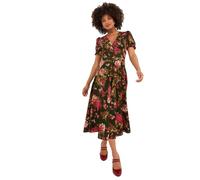 Joe Browns Women's Fashion Vintage Floral V-Neck Puff Sleeve Midi Dress, Regular Fit, Green, UK 10