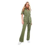 Joe Browns Women's Floral Embroidered Stretch Cotton Utility Belted Jumpsuit, Green, 14