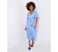 Joe Browns Women's Floral Floaty Sleeve Tie-Neck Midi Dress, Blue, 10