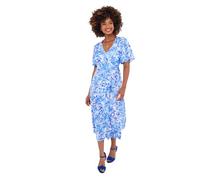 Joe Browns Women's Floral Floaty Sleeve Tie-Neck Midi Dress, Blue, 12