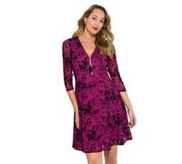 Joe Browns Women's Floral Lace Print Zip V-Neck 3/4 Sleeve Skater Dress, Regular, Magenta, UK 18