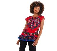 Joe Browns Women's Floral Lace Sleeve Tassel Tie Top Blouse, Red, 14