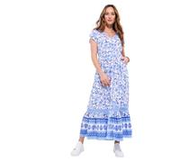 Joe Browns Women's Floral Print Lace Trim Maxi Dress, Blue, 18