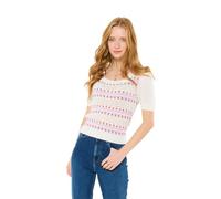 Joe Browns Women's Floral Stripe Square Neck Short Sleeve Jumper, Regular, Cream, UK 8