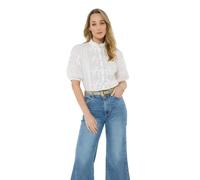 Joe Browns Women's Frilly Neck Broderie Embroidered Blouse, Regular, White, UK 18