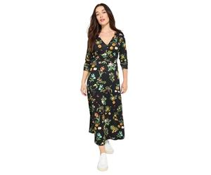 Joe Browns Women's Fruit Print Long Sleeve Midi Jersey Dress, Regular, Black, UK 8