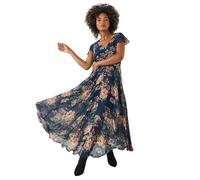 Joe Browns Women's Georgette Fabric Vintage-Inspired Floral Dress, Blue, 12 Petite