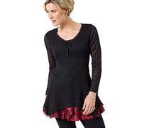 Joe Browns Women's Handkerchief Hem Flared Sleeve Tie Neck Tunic Top, Regular, Black, UK 14