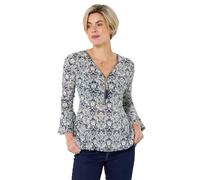 Joe Browns Women's Lace Overlay Fluted Sleeve Zip Front Top, Regular, Navy, UK 6
