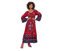 Joe Browns Women's Mock Button Boho Print Shirred Waist Maxi Dress, Regular Fit, Red, UK 12