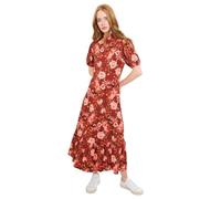 Joe Browns Women's Oversized Autumnal Floral Vintage Puff Sleeve High-Neck Jersey Midi Dress, Petite, Brown, UK 8