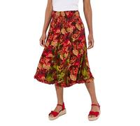Joe Browns Women's Palm Print Godet Panel Knee-Length Skater Skirt, Red, UK 14