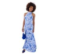 Joe Browns Women's Petite Fashion Floral Printed Woven Halterneck Dress, Regular Fit, Blue, UK 16 Petite