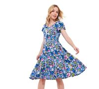 Joe Browns Women's Petite Floral Print Shirred Waist Dress, Regular Fit, Blue, UK 12 (Petite)