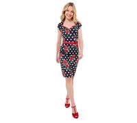 Joe Browns Women's Polka Dot and Rose Print Sweetheart Bodycon Dress, Black, 14