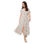 Joe Browns Women's Printed Crinkle Maxi Dress with Lace-Trim Puff Sleeves and Button Detail