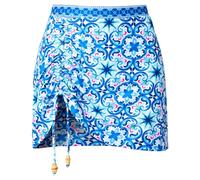 Joe Browns Women's Recycled Content Grecian Tile Border Print Ruched Side Swim Skirt Briefs, Blue Multi, 18