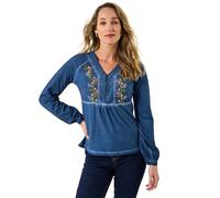 Joe Browns Women's Remarkable Printed Patchwork Henley Top Blouse, Blue, 12