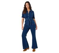 Joe Browns Women's Retro-Inspired Zip Front Bootcut Denim Jumpsuit, Regular, Blue, UK 16