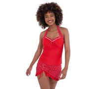 Joe Browns Women's Retro Polka Dot Frilly Ruched Swim Skirt Briefs, Red, 14