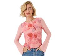Joe Browns Women's Rose Print Long Sleeve Mesh Top, Regular, Pink, UK 8