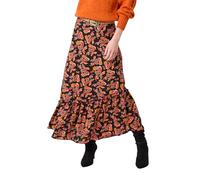 Joe Browns Women's Ruffle Trim Paisley Asymmetric Midi Skirt, Regular, Orange, UK 10