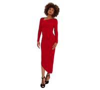 Joe Browns Women's Simple Long-Sleeved Bodycon Dress with Asymmetric Neck and Hem, Slim, Red, UK 14