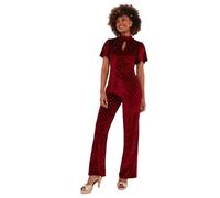 Joe Browns Women's Sparkle Velour Flutter Sleeve Wide Leg Jumpsuit, Berry, 14