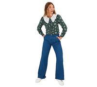 Joe Browns Women's Textured Check Oversized Collar Long Sleeve Blouse, Green, 14 (L)