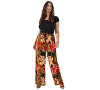Joe Browns Women's Tropical Floral Print Elasticated Waist Wide Leg Trousers, Regular, Black, UK 8