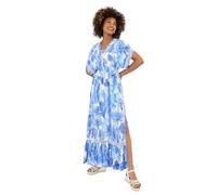 Joe Browns Women's Tropical Print Kimono Sleeve Boho Tassel Maxi Dress, Blue, 14