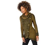 Joe Browns Womens V Shaped Hem Two Tone Marl Funnel Neck Jumper Sweater, Khaki, 12 UK