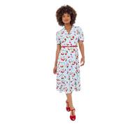 Joe Browns Women's Vintage Cherry Print Collared Belted Midi Dress, Blue, 16