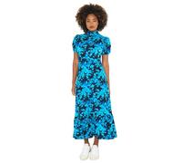 Joe Browns Women's Vintage Floral Print Puff Sleeve High-Neck Jersey Midi Dress, Blue, 16