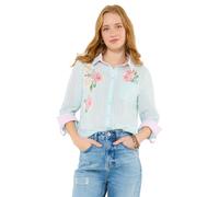 Joe Browns Women's Vintage Striped Rose Applique Shirt, Relaxed, Blue, UK 10