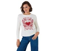 Joe Browns Women's Waffle Long Sleeve Jersey Top with Graphic, Cream, UK 10
