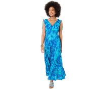 Joe Browns Women's Wrap Front Maxi Dress with Adjustable Shoulder Ties and Shirred Waist, Petite, Blue, UK 14