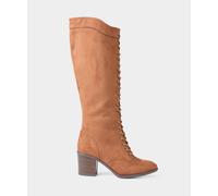 Joe Browns Wooden Stack Heel Lace Up Long Boots In Tan Tan 3