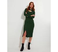 Joe Browns Women's Fashion Cutout Zip-Front Jacquard Checkered Bodycon Midi Dress, Slim Fit, Green, UK 18