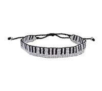 JOE COOL Glass Bead & Cotton Bracelet, Black & White Piano Key Pattern, Stretchy Fashion Jewellery, Funky Gift Idea