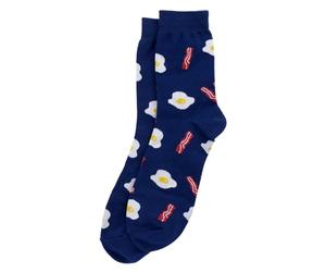 JOE COOL Men’s Novelty Socks - Fun Bacon and Eggs Breakfast Design - Premium Cotton Nylon Blend Crew Socks for Gents - Quirky Foodie Gift Idea, Navy Blue, One Size (UK 6-11)
