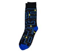 JOE COOL Men’s Pac-Man Retro Arcade Socks - Cotton Spandex Blend Gaming Socks for Men - Fun Novelty Socks, One Size Fits Most, Pixel Art Design, Blue/Yellow