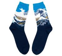 JOE COOL Mens Cotton Socks with Japanese Great Wave Art Design in Oceanic Blue and White