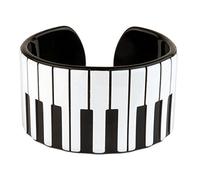JOE COOL Resin Cuff Bracelet with Piano Keys Motif in Black and White, Glossy Open Bangle, Music Jewellery for Pianists and Music Teachers